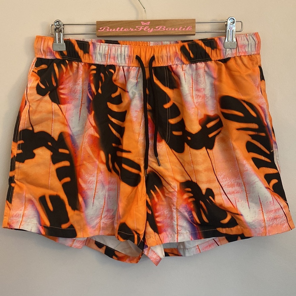 (A2) ASOS DESIGN swim shorts with abstract‎ leaf print short length, Size L, NEW - Picture 5 of 10